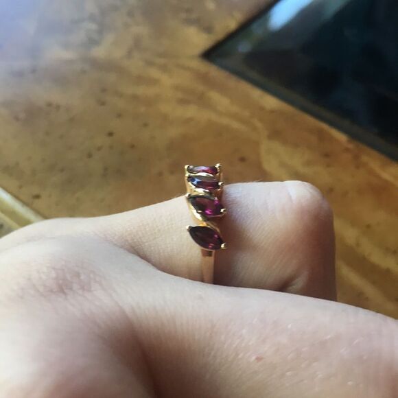 Natural Rhodolite Garnet Sterling Silver Yellow Gold Vermeil Ring Size 6 - Picture 2 of 7